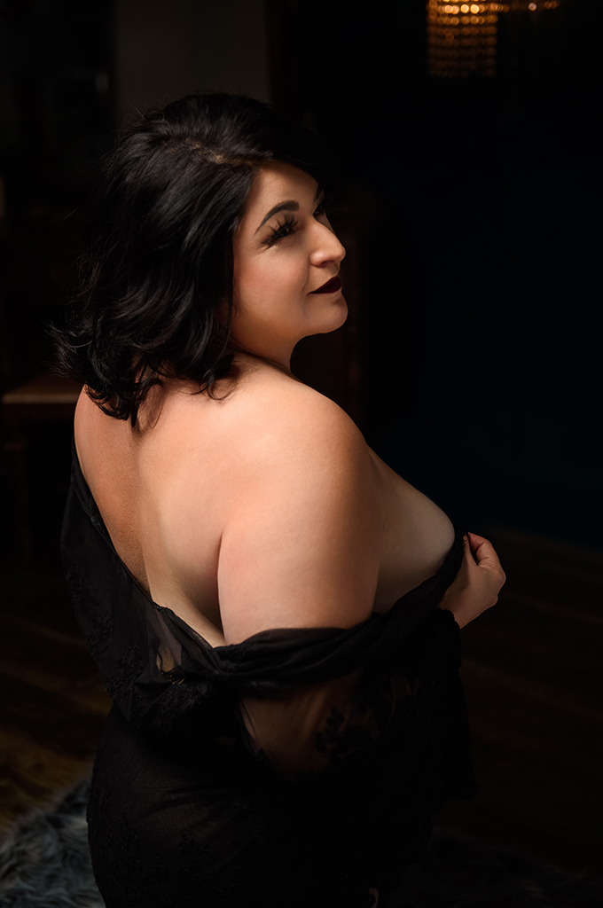 Empowerment boudoir portrait captured in Long Beach celebrating confidence, self-love, and feminine strength in a luxury photography studio.
